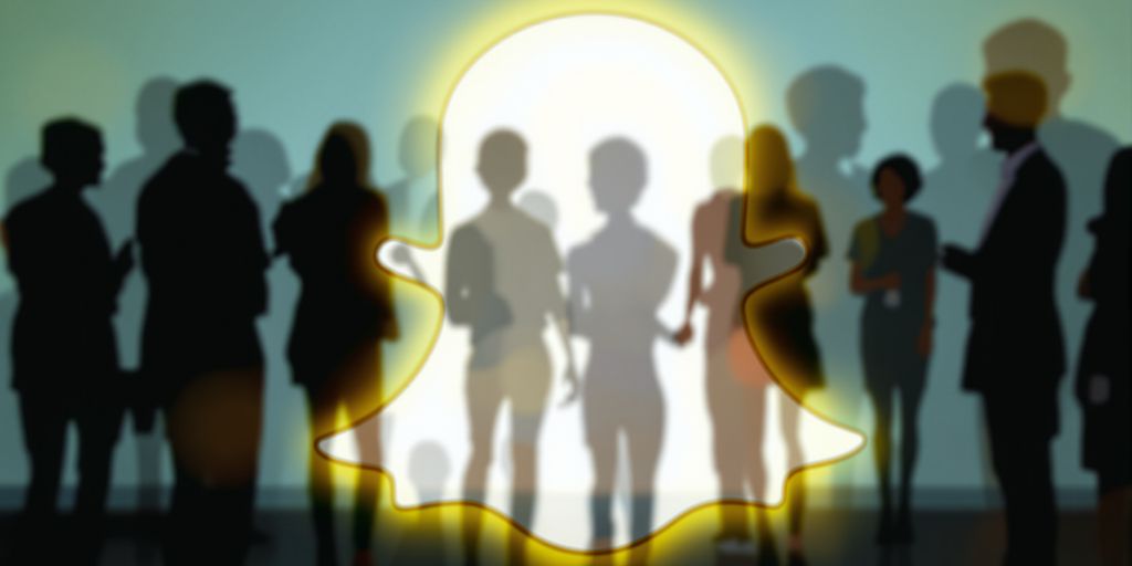 Snapchat ghost logo surrounded by diverse people connecting.